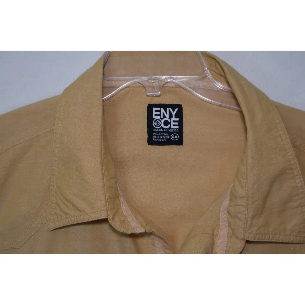 Enyce Mens 4X Short Sleeve Button‎ Up Shirt Tan Khaki Cotton Streetwear 4XL